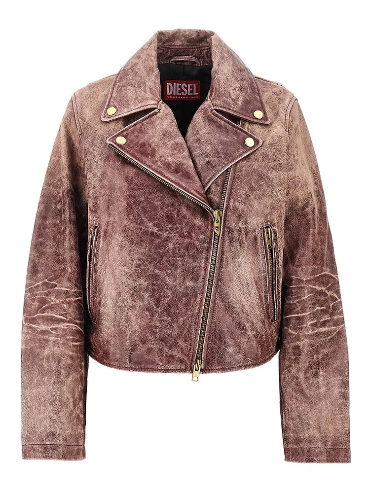 Vintage-effect leather biker jacket