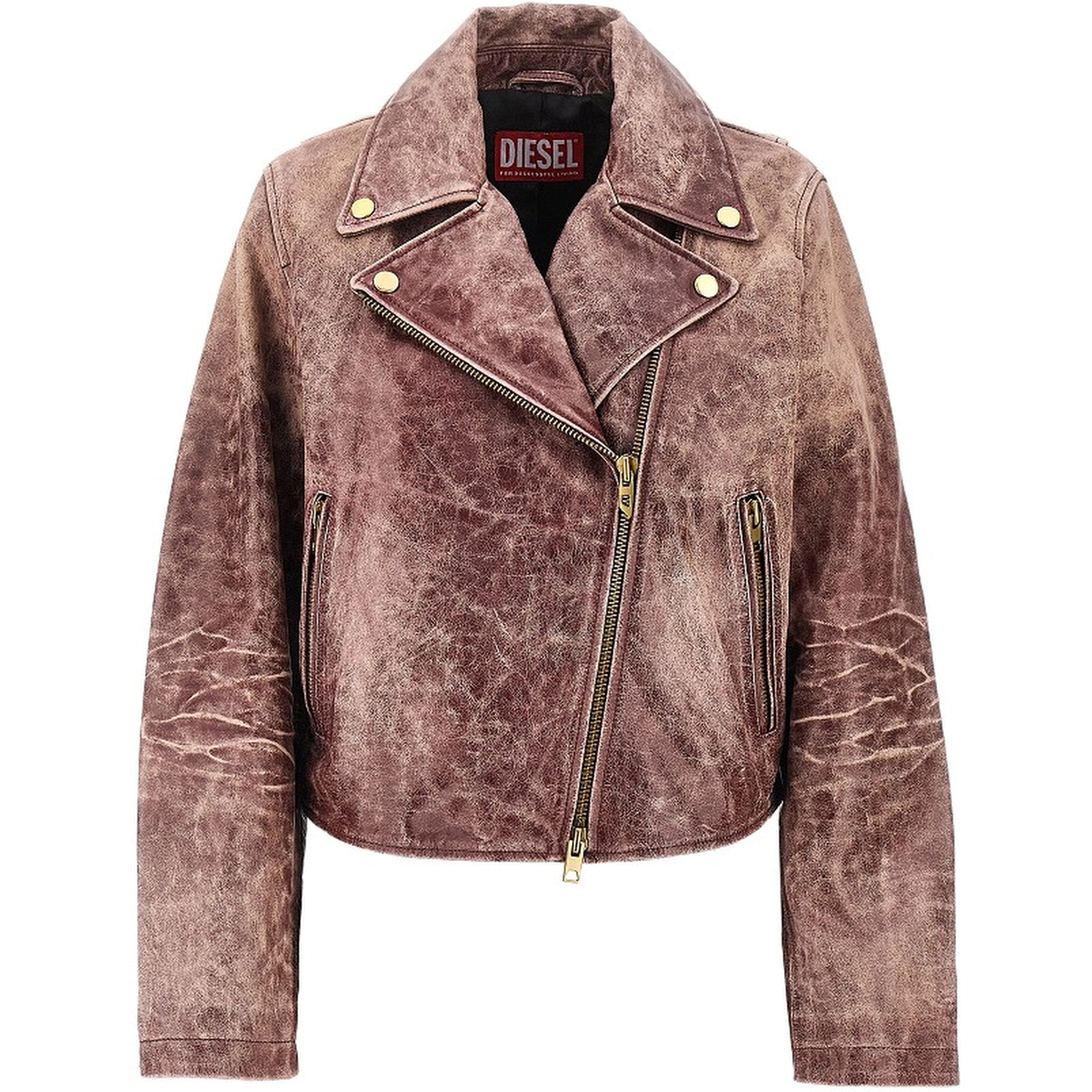 Vintage-effect leather biker jacket