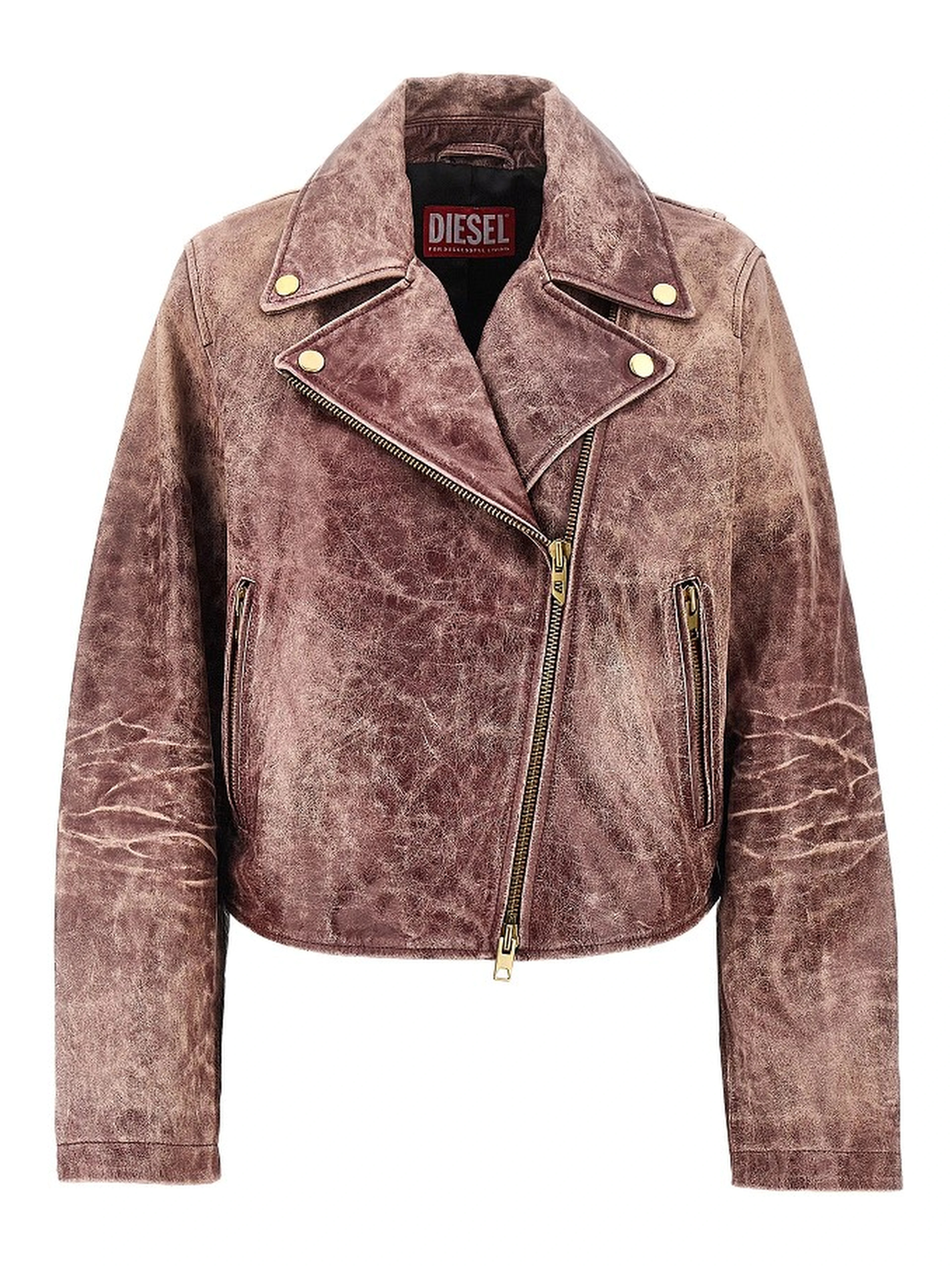 Vintage-effect leather biker jacket