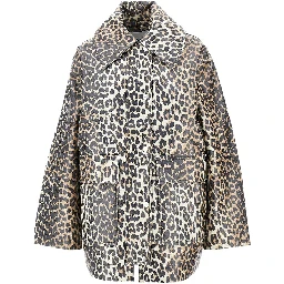 Coated fabric jacket with leopard-print