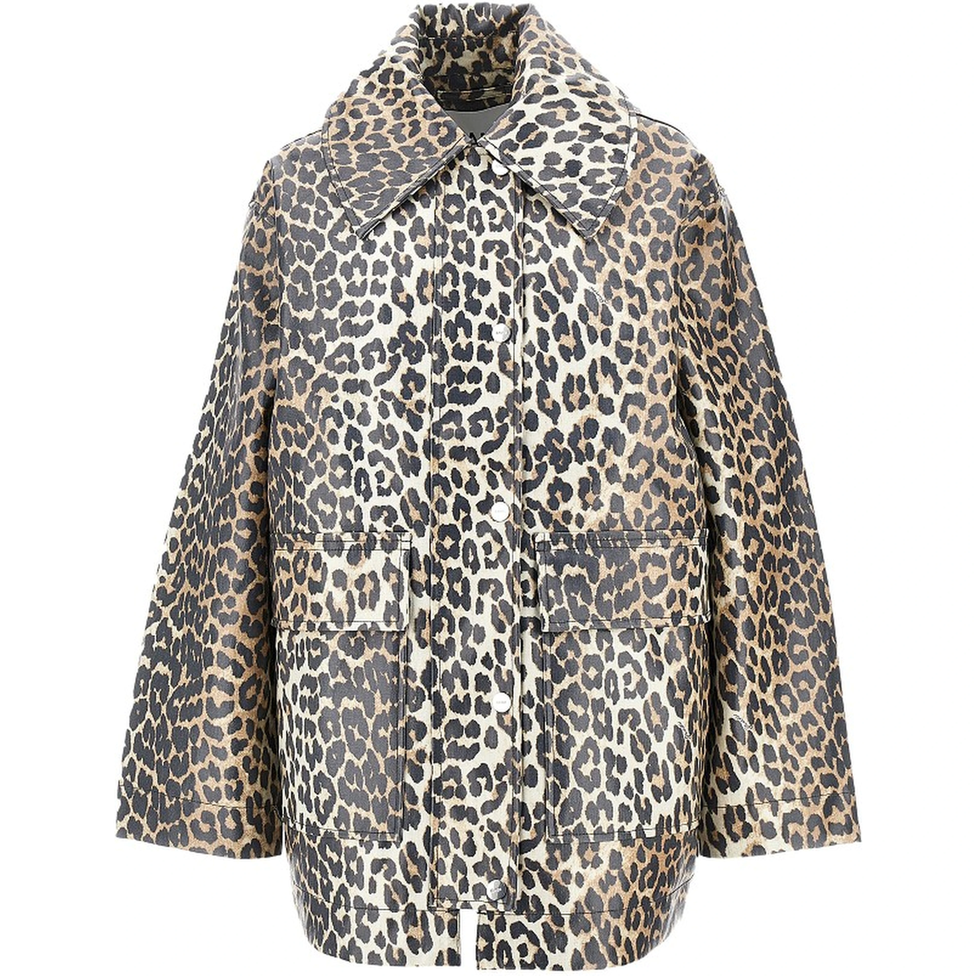 Coated fabric jacket with leopard-print