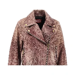 Vintage-effect leather biker jacket