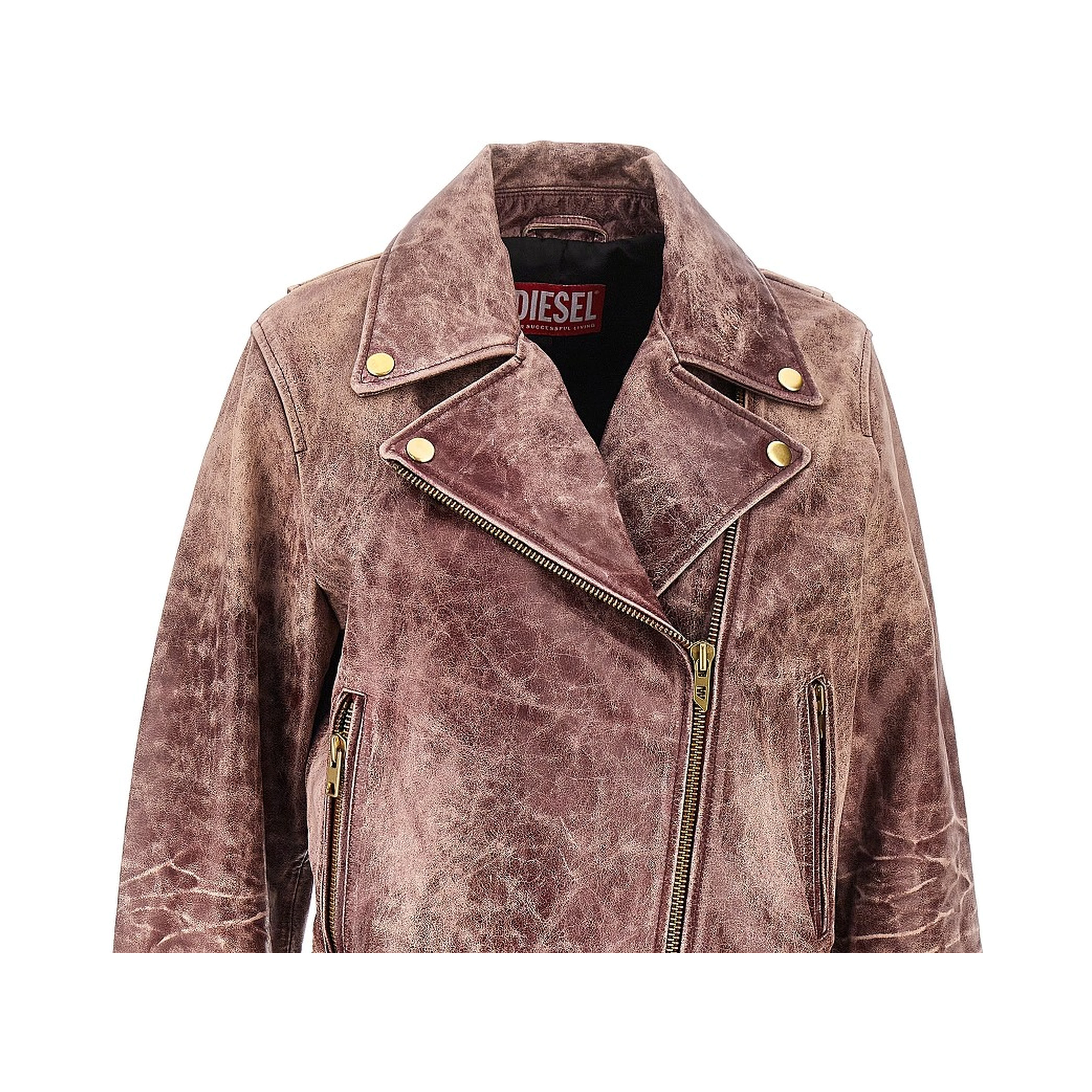Vintage-effect leather biker jacket