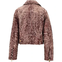 Vintage-effect leather biker jacket