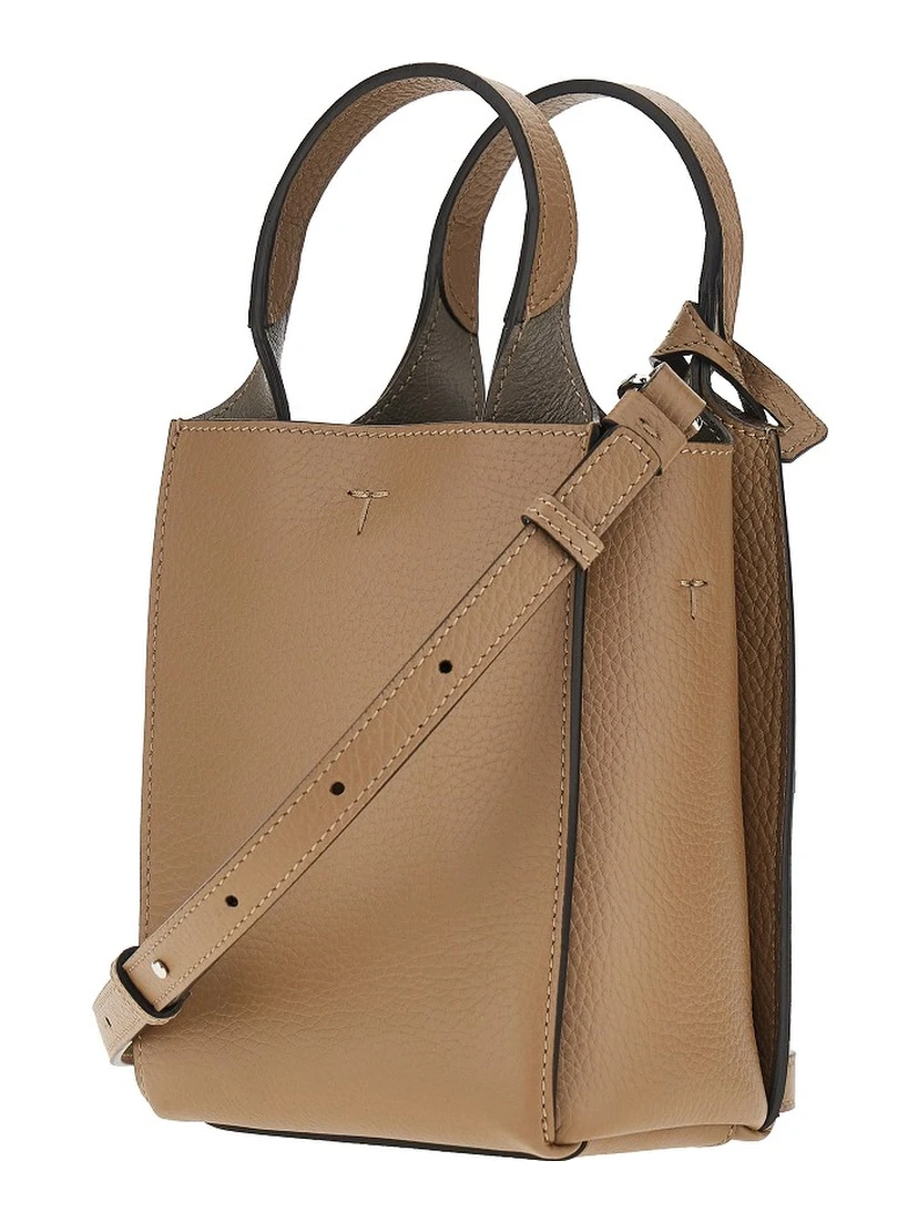 Grained leather micro tote bag