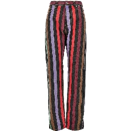 Cotton denim jeans with striped motif