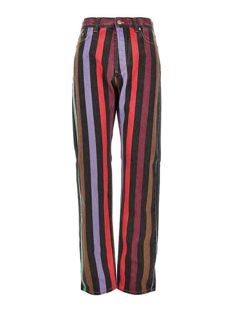 Cotton denim jeans with striped motif