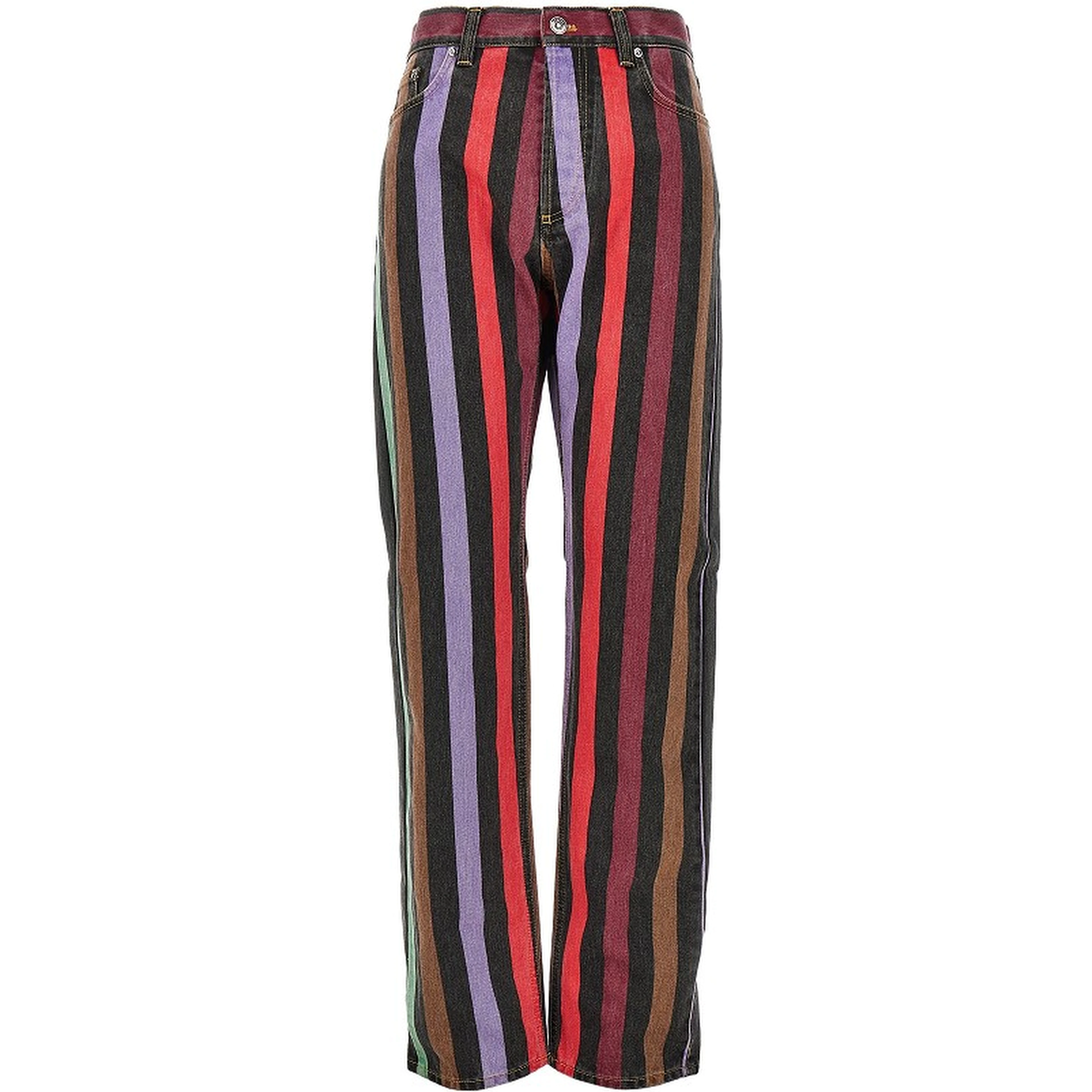 Cotton denim jeans with striped motif