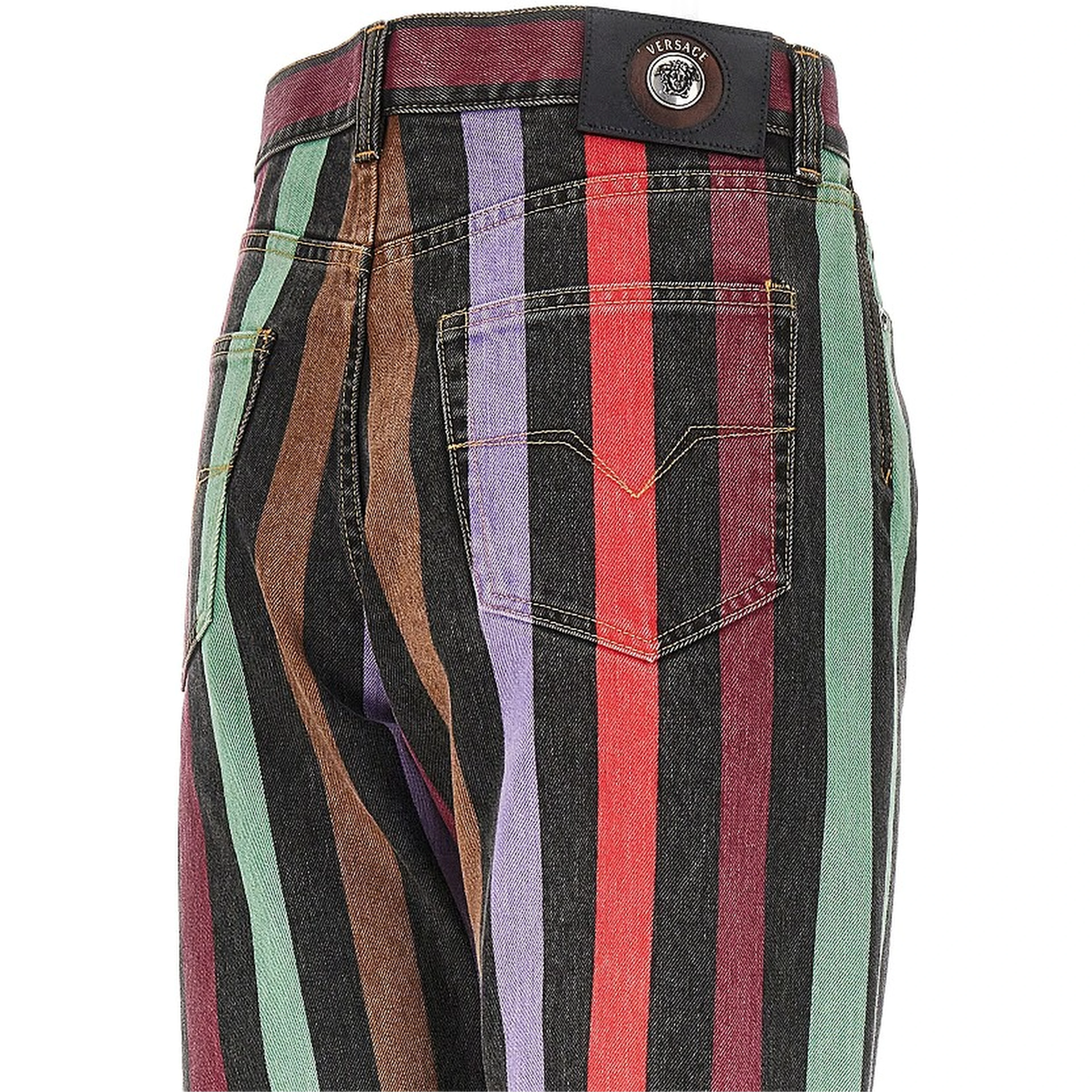 Cotton denim jeans with striped motif