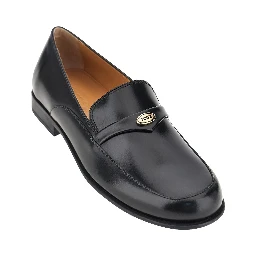 Leather loafers with logo medal