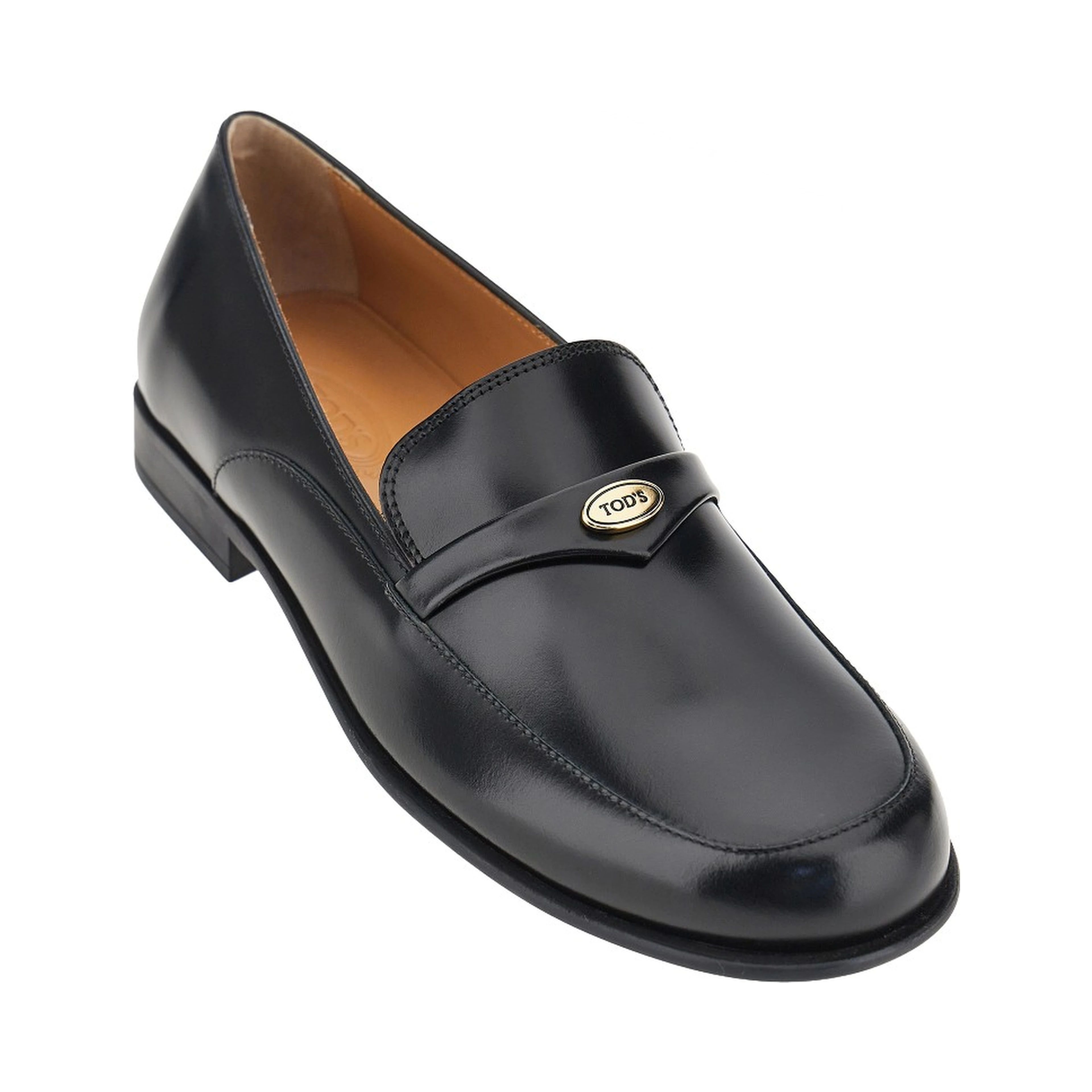 Leather loafers with logo medal