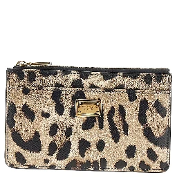 Leopard-print leather cardholder pouch