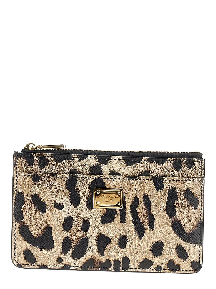 Leopard-print leather cardholder pouch