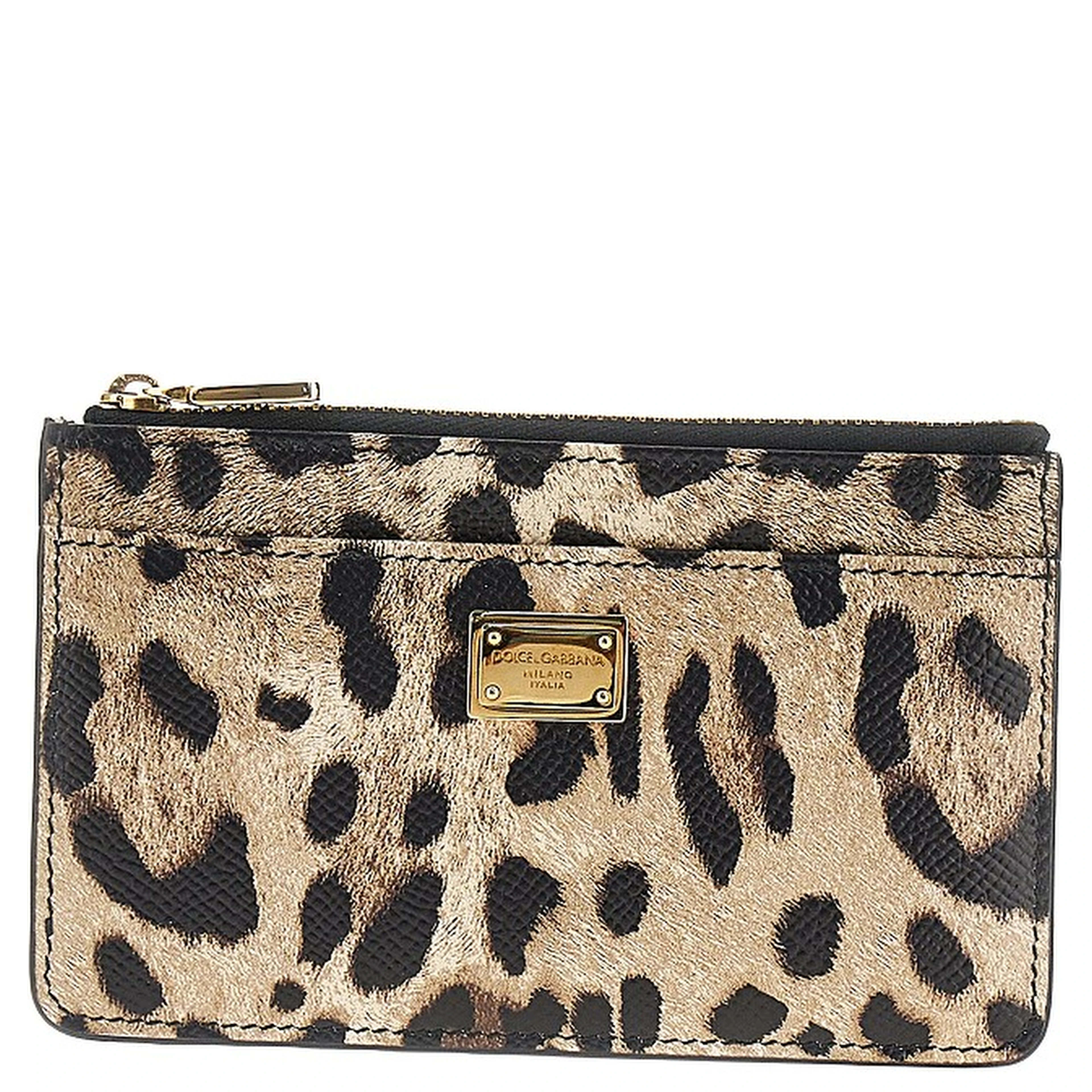 Leopard-print leather cardholder pouch