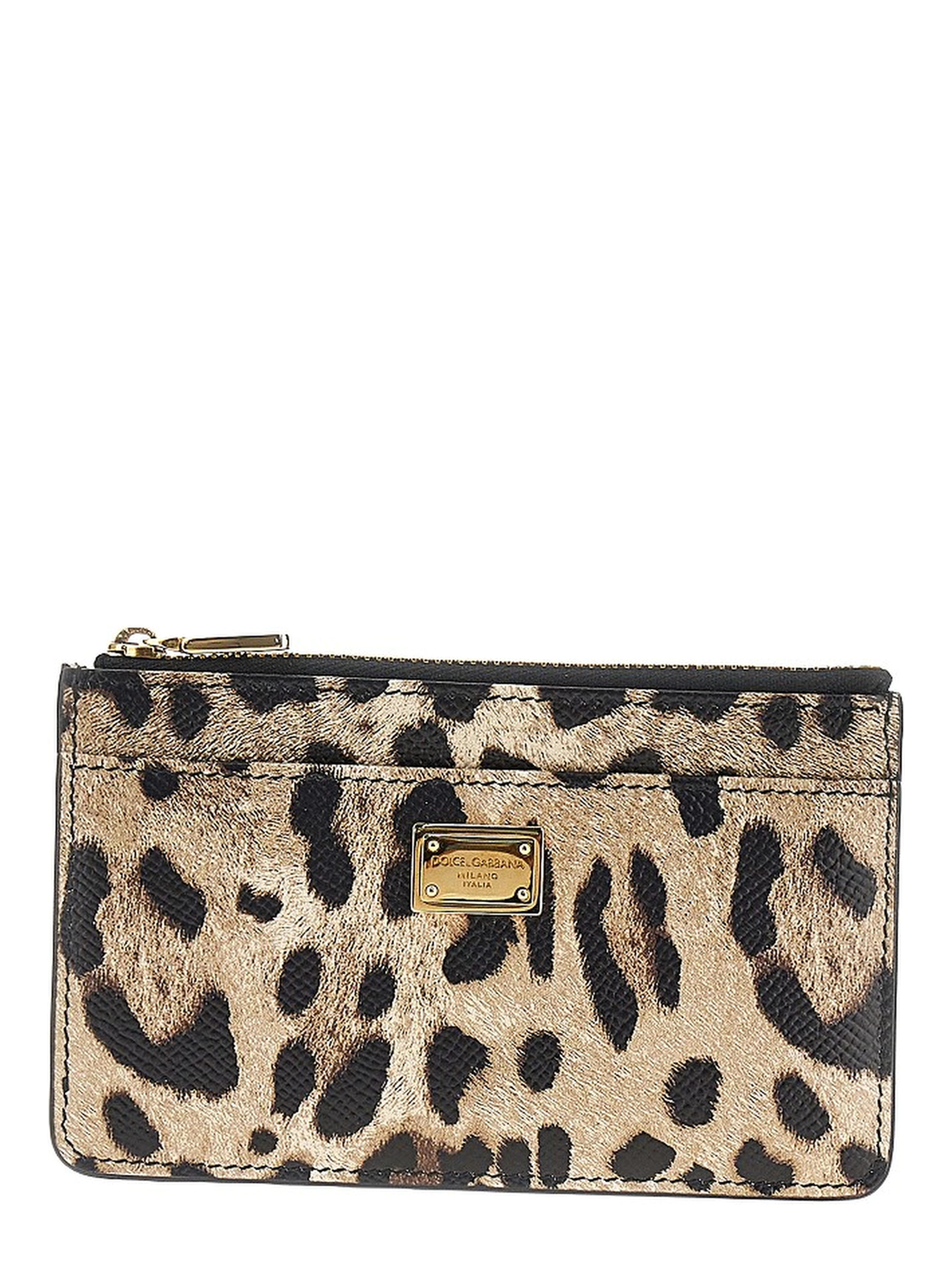 Leopard-print leather cardholder pouch