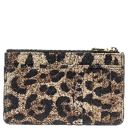 Leopard-print leather cardholder pouch