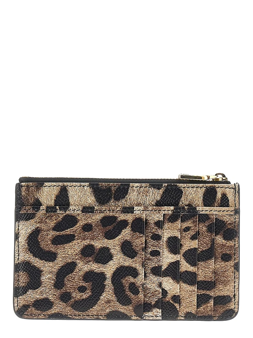 Leopard-print leather cardholder pouch