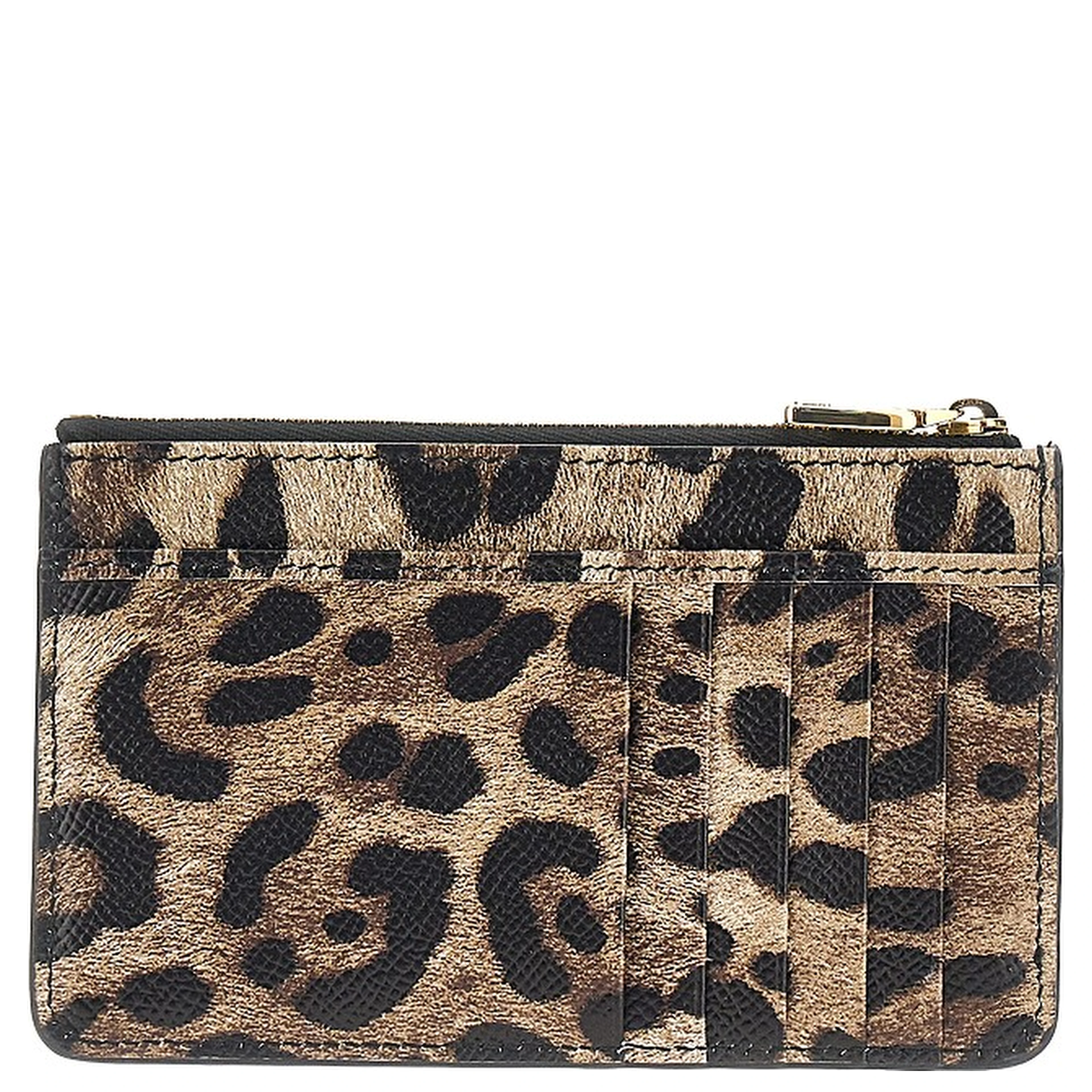 Leopard-print leather cardholder pouch