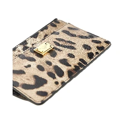 Leopard-print leather cardholder pouch