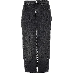 Denim midi skirt with front zip