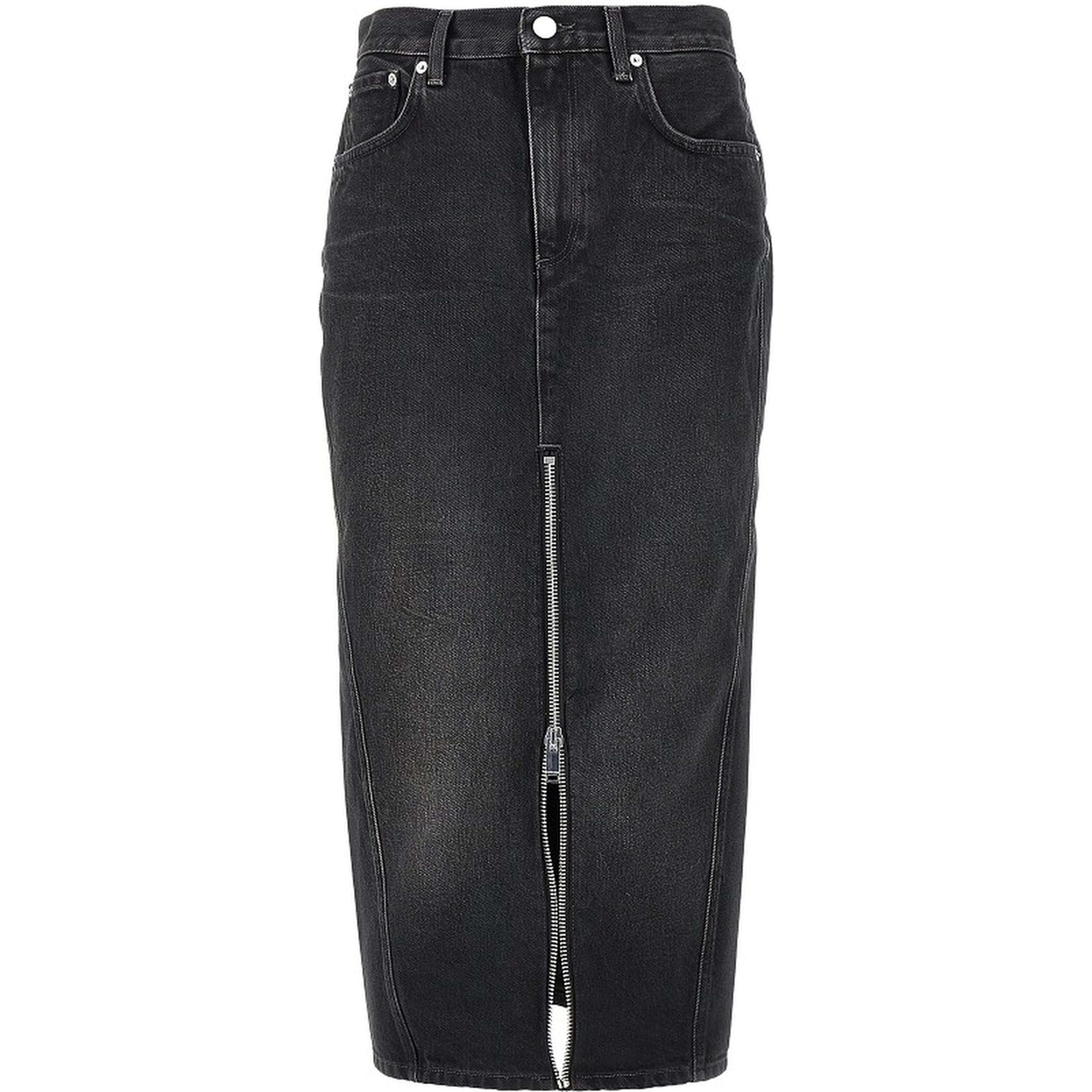 Denim midi skirt with front zip