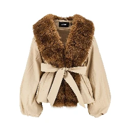 Faux fur collar twill jacket