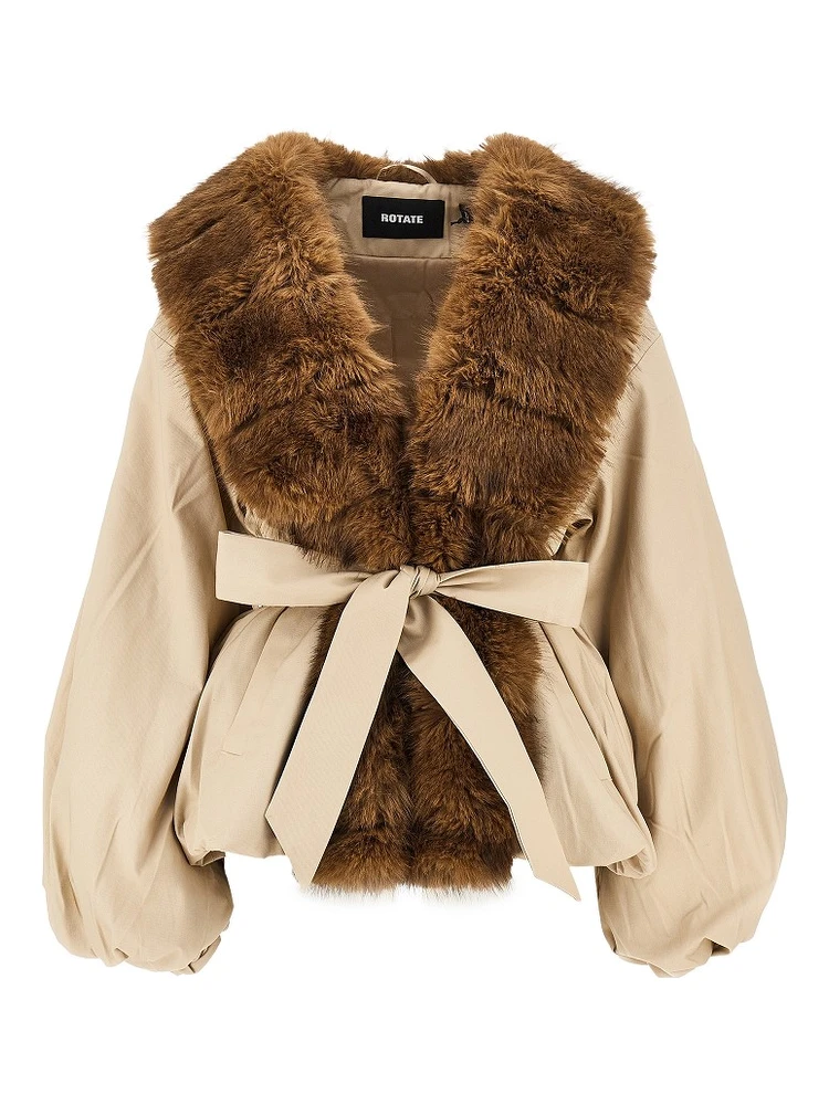 Faux fur collar twill jacket