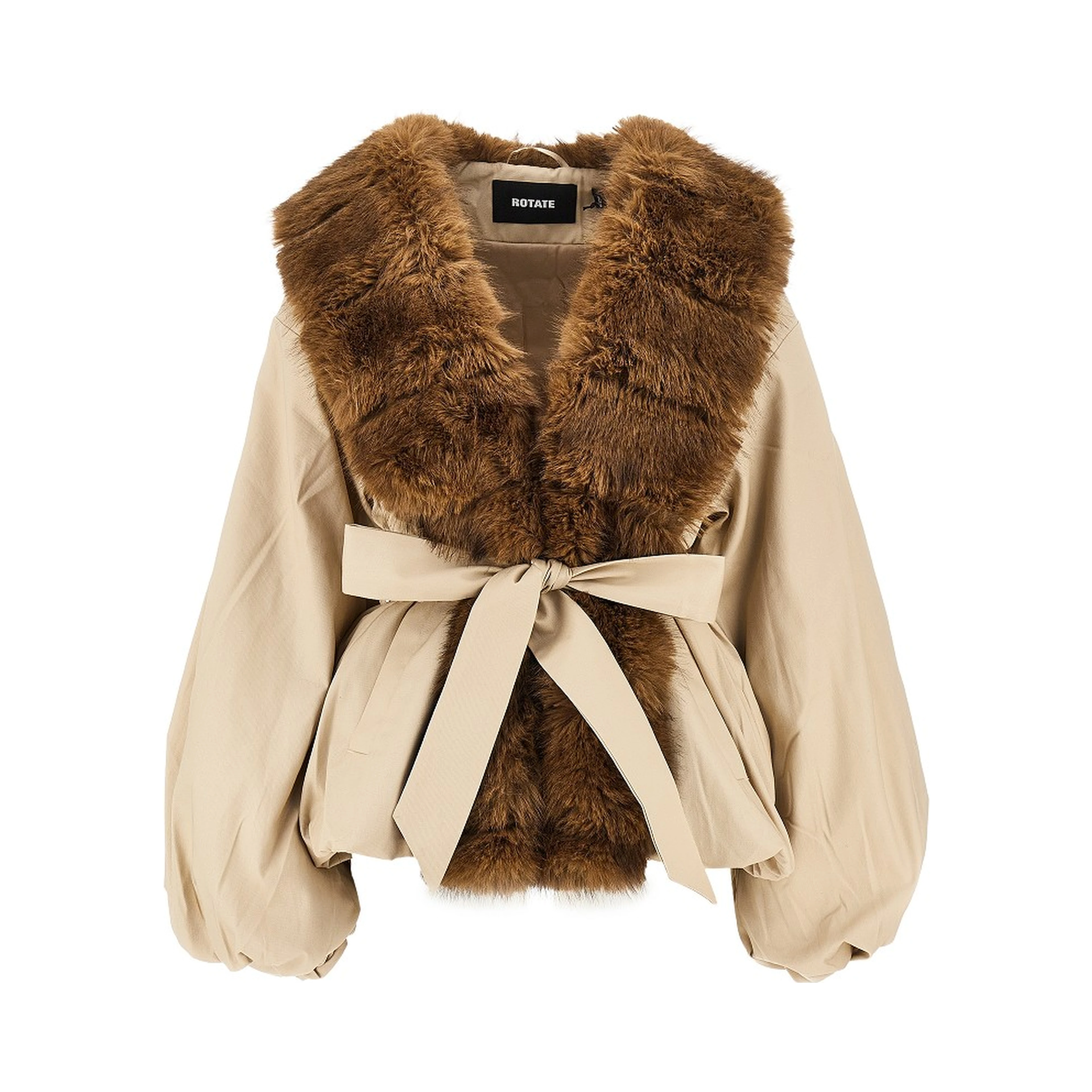 Faux fur collar twill jacket