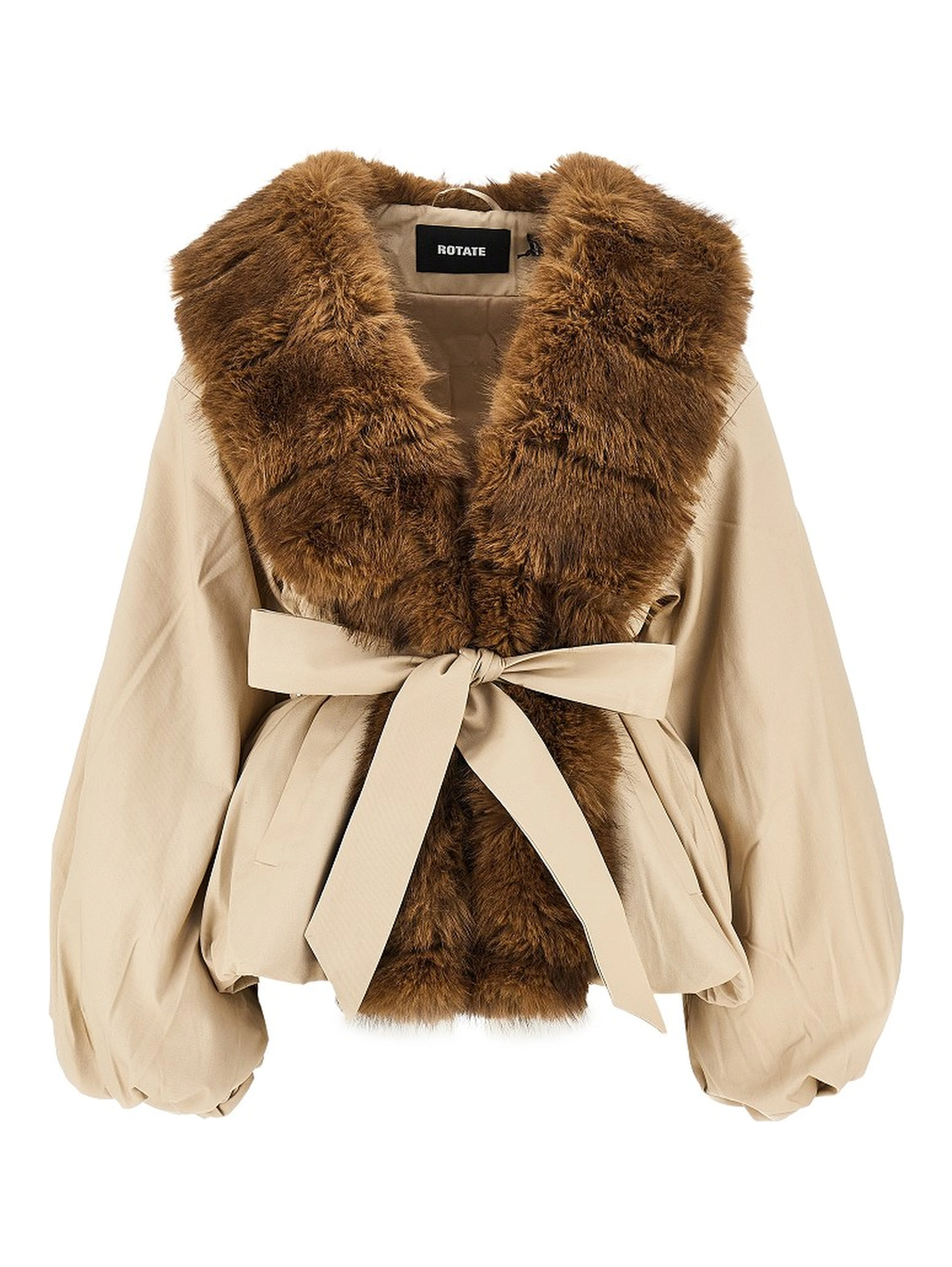 Faux fur collar twill jacket