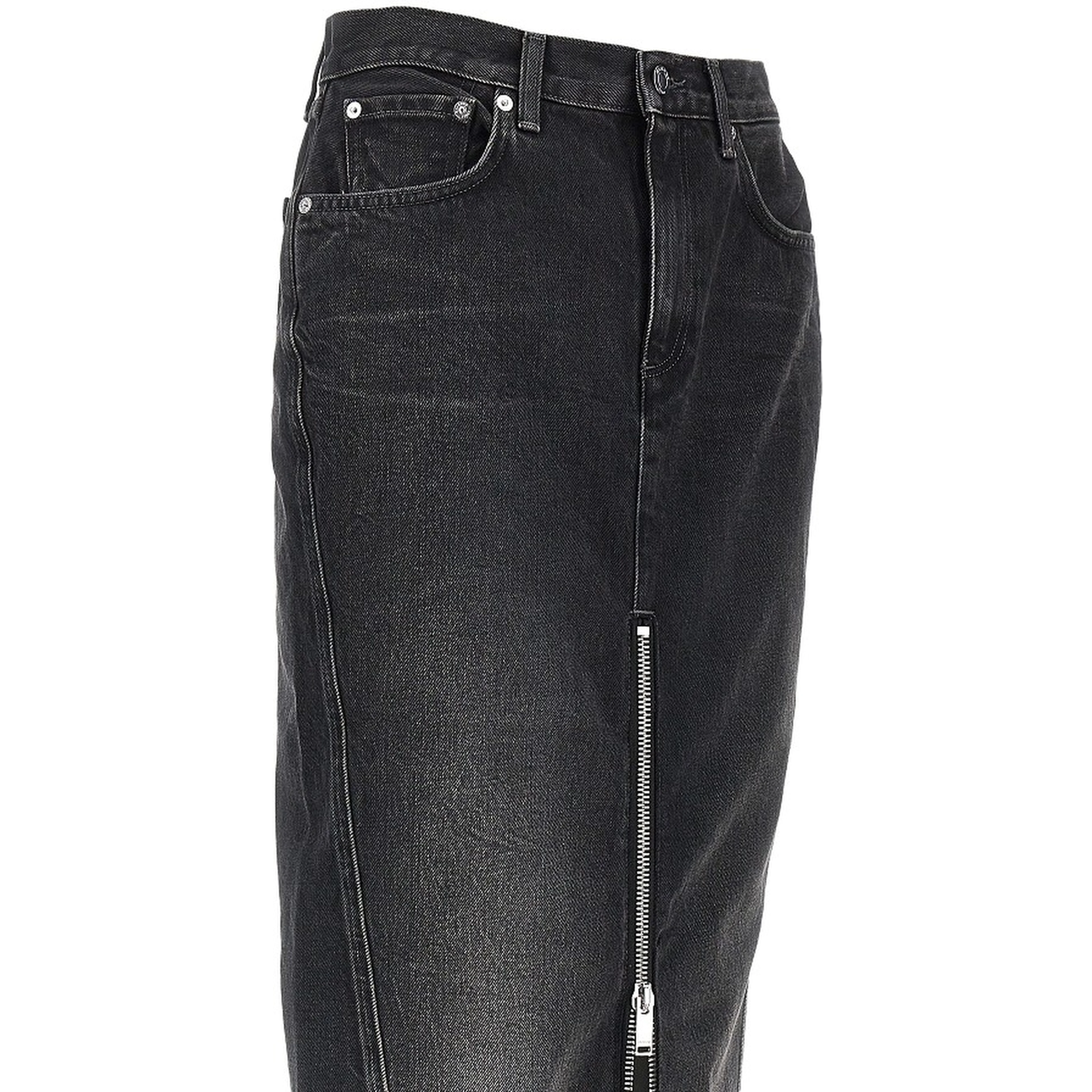 Denim midi skirt with front zip