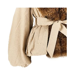 Faux fur collar twill jacket