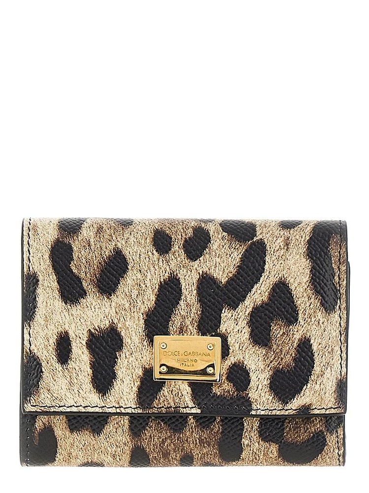Leopard-print leather french flap wallet
