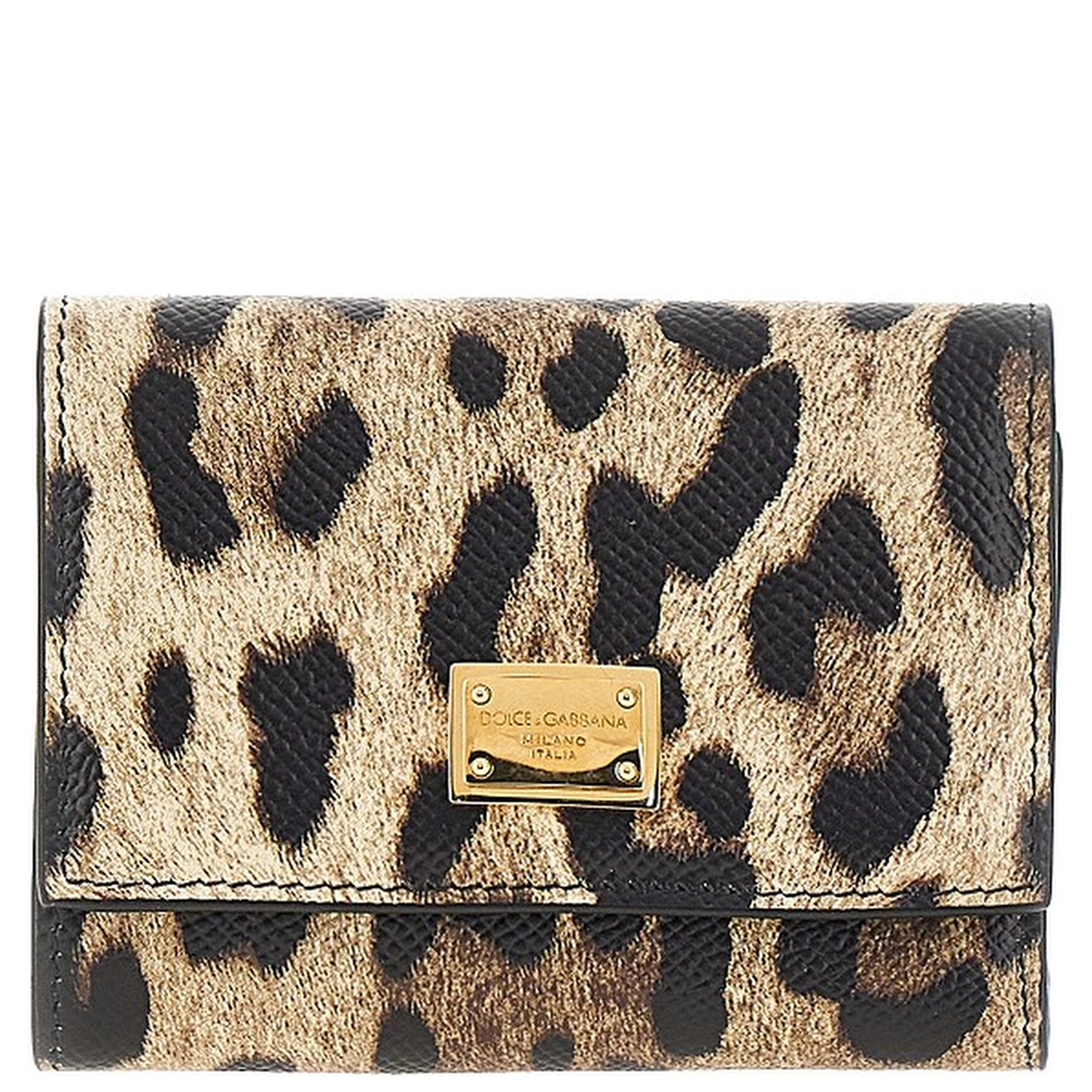 Leopard-print leather french flap wallet