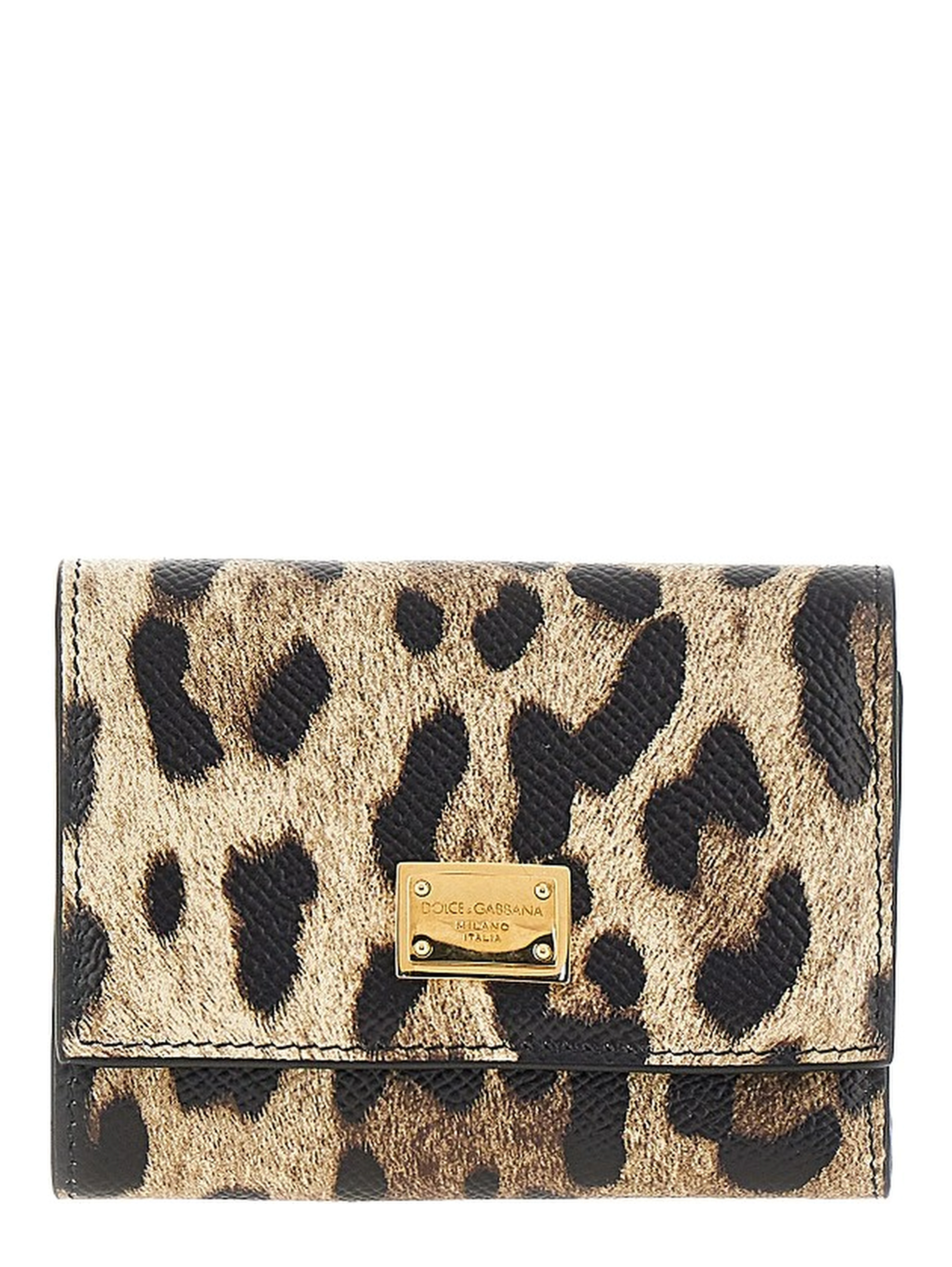 Leopard-print leather french flap wallet