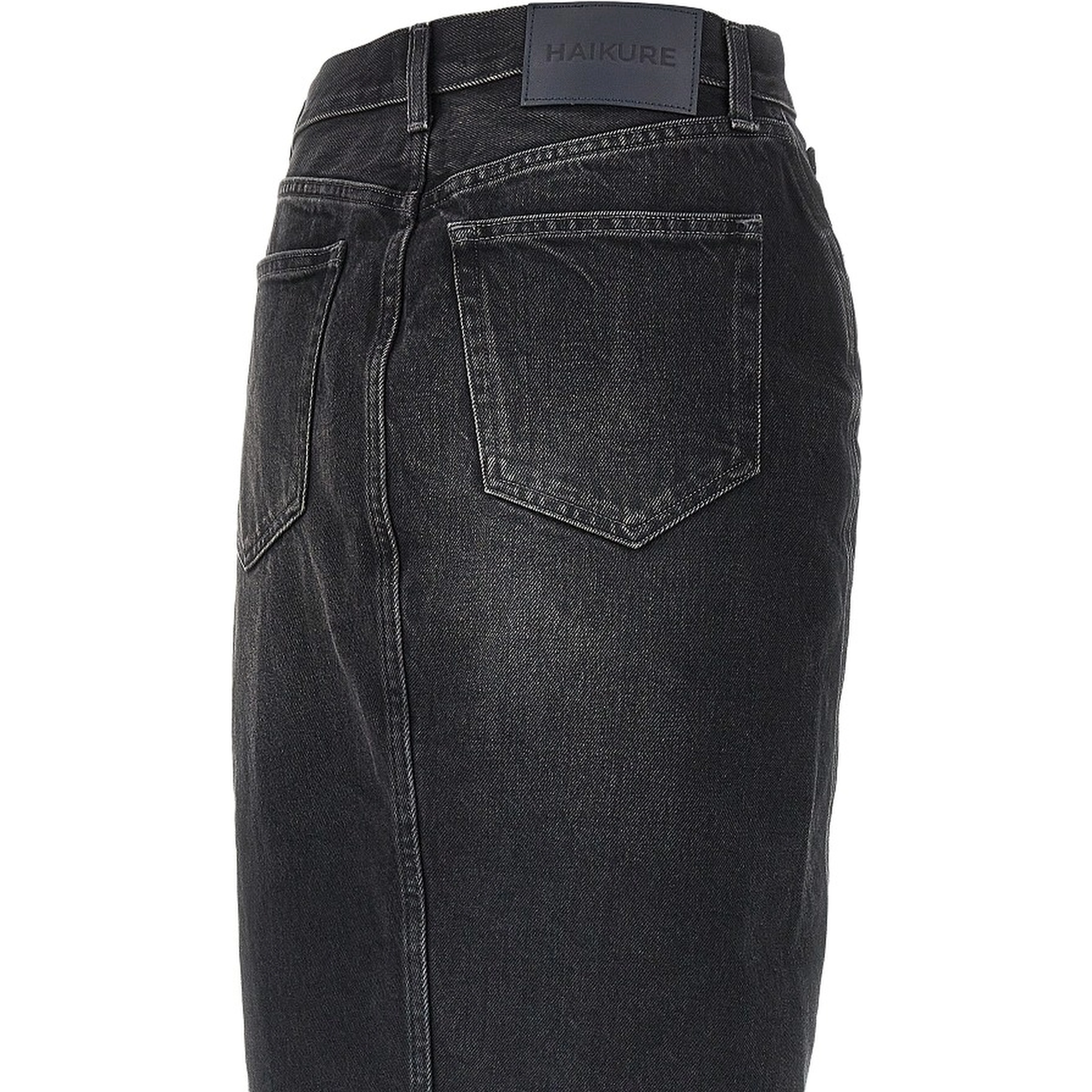 Denim midi skirt with front zip