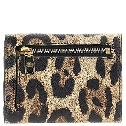 Leopard-print leather french flap wallet