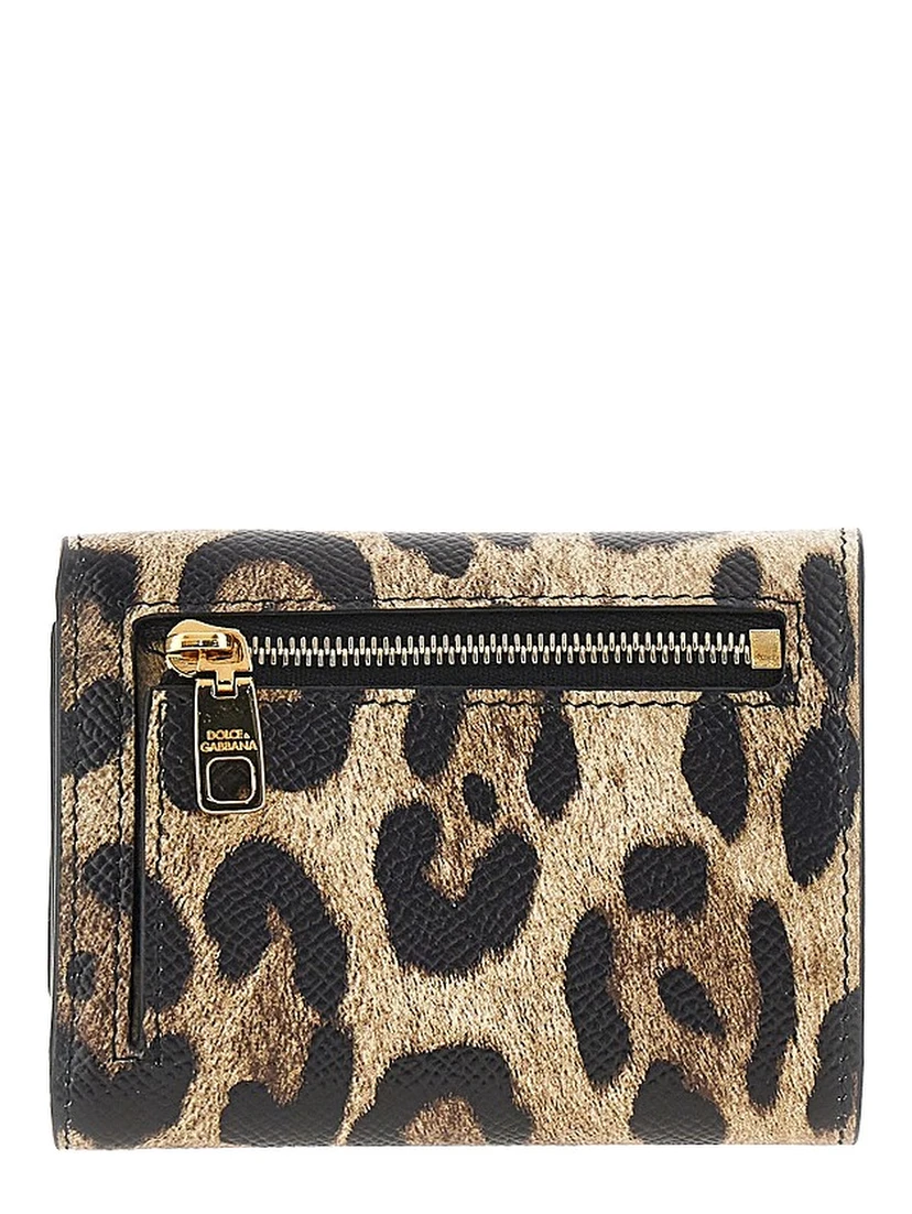 Leopard-print leather french flap wallet
