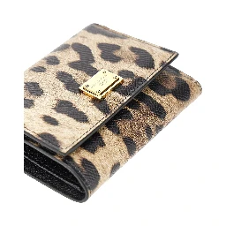 Leopard-print leather french flap wallet