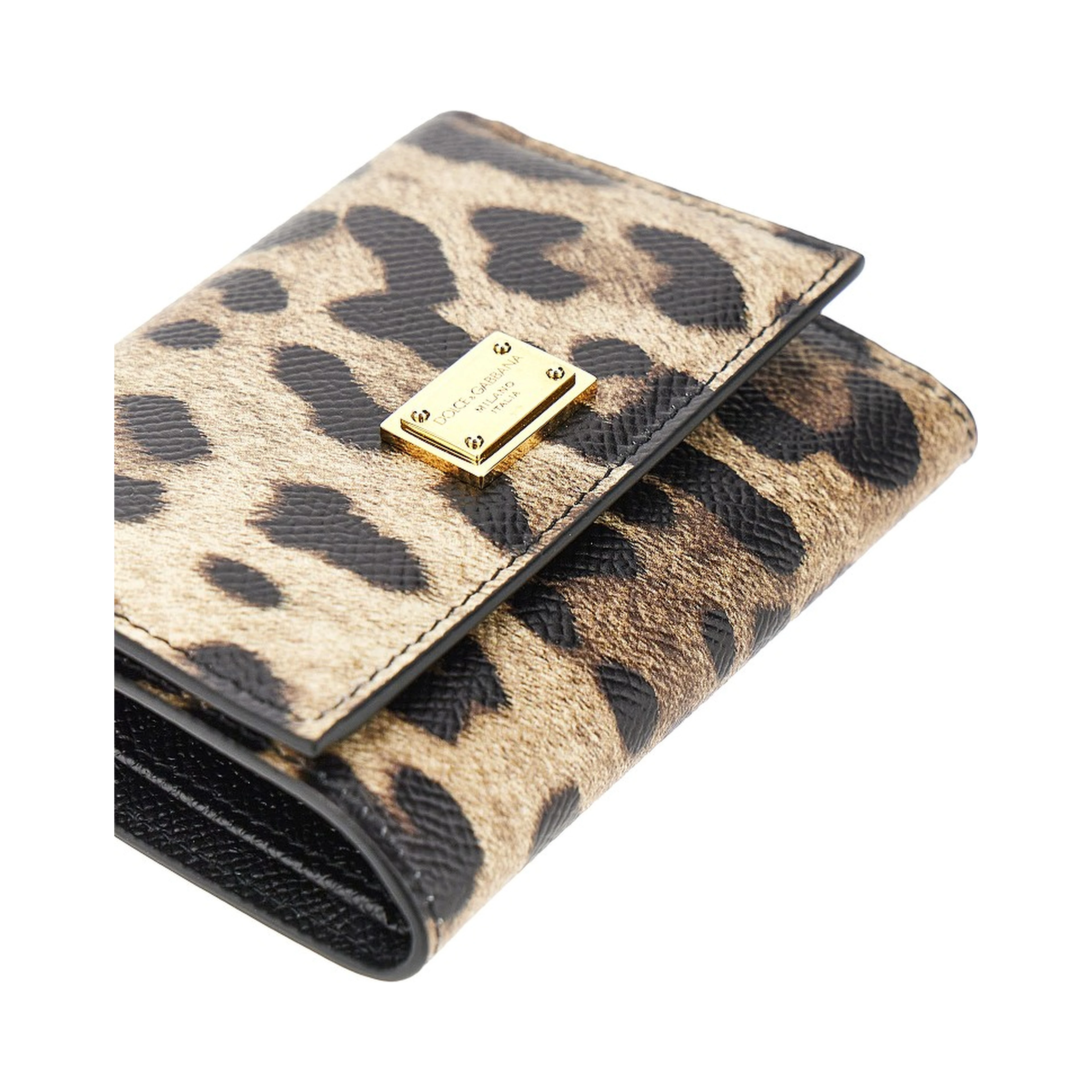 Leopard-print leather french flap wallet
