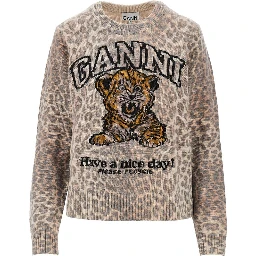 Wool-blend sweater with leopard motif