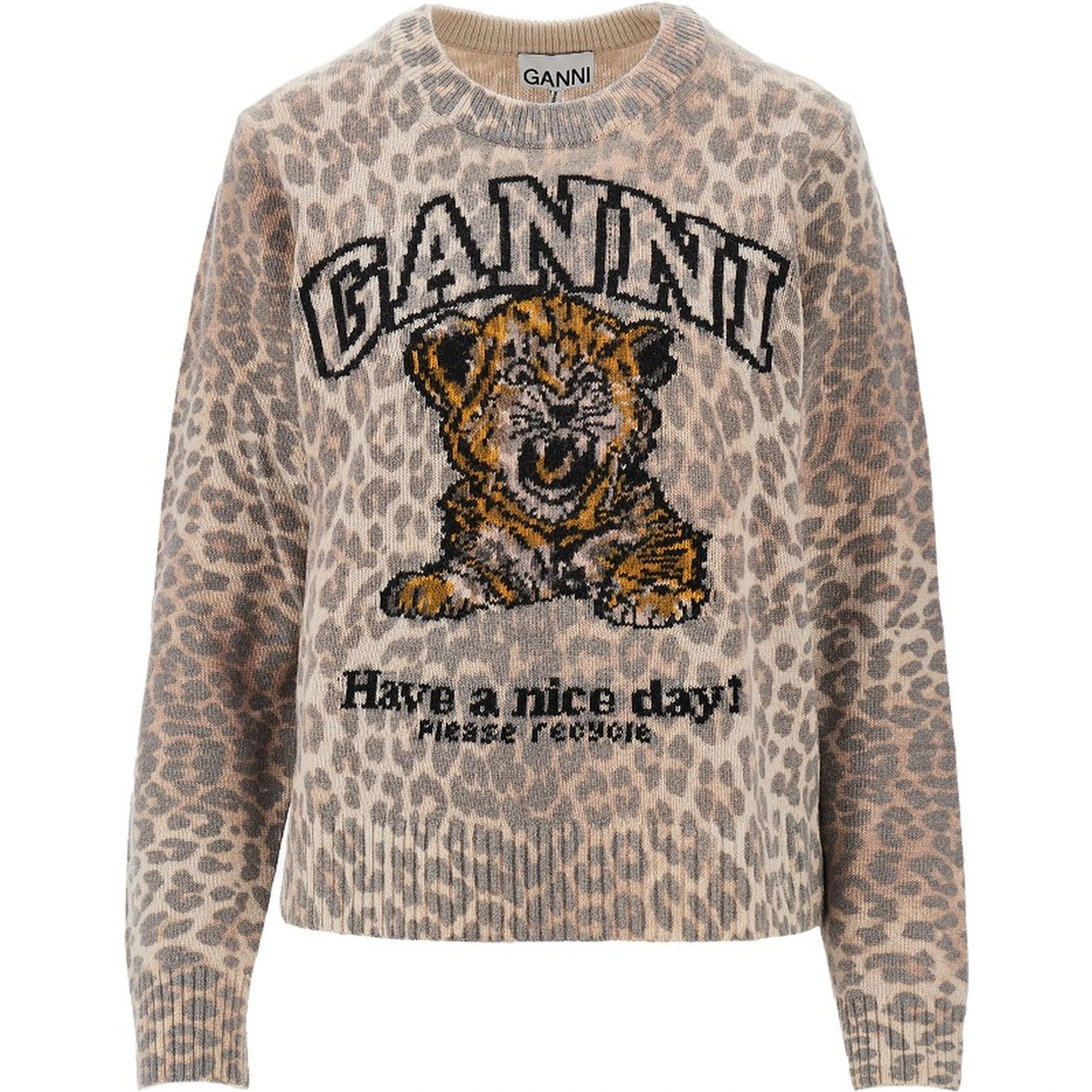 Wool-blend sweater with leopard motif