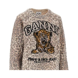 Wool-blend sweater with leopard motif
