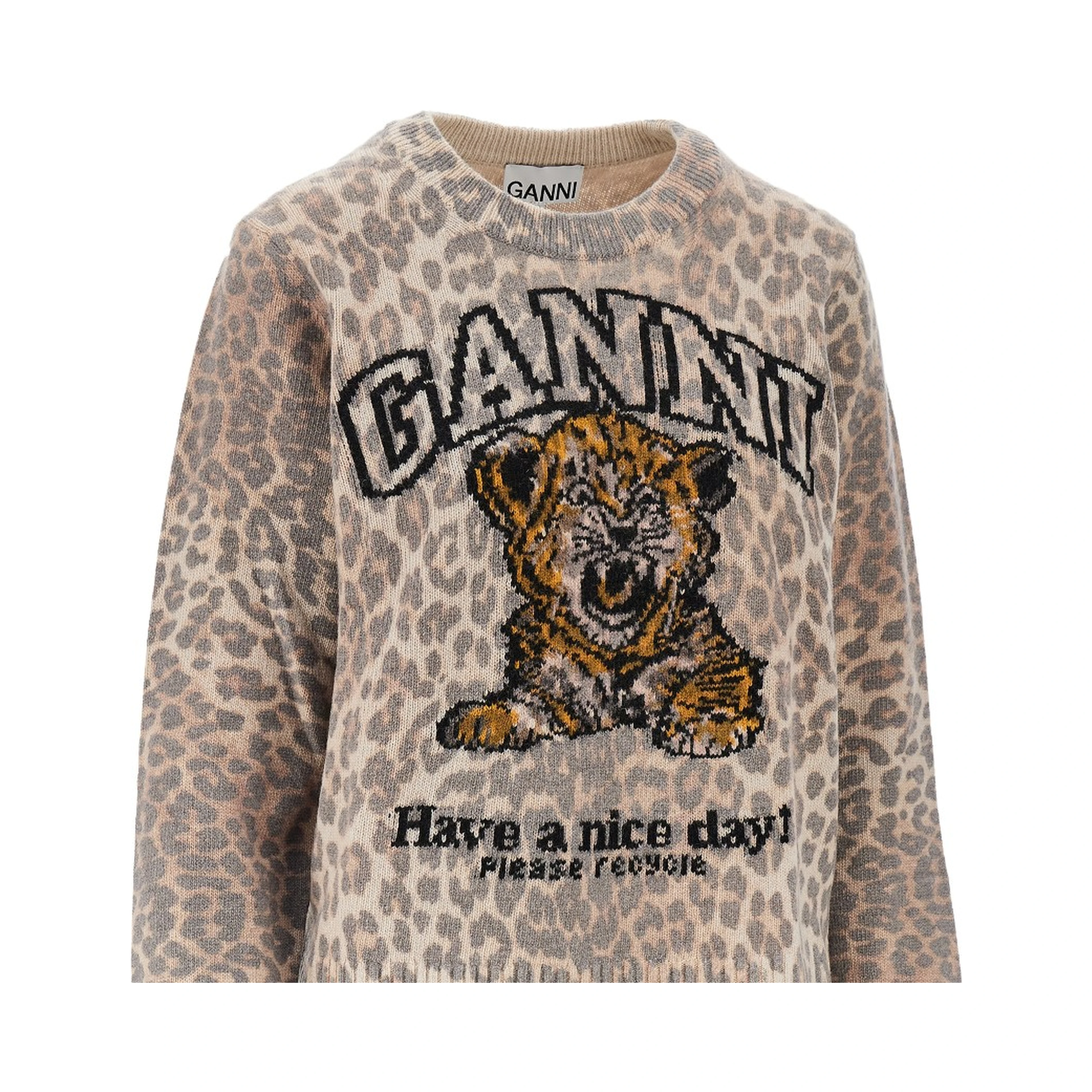 Wool-blend sweater with leopard motif