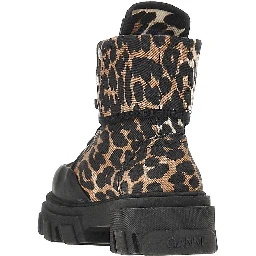 Leopard-printed denim boots