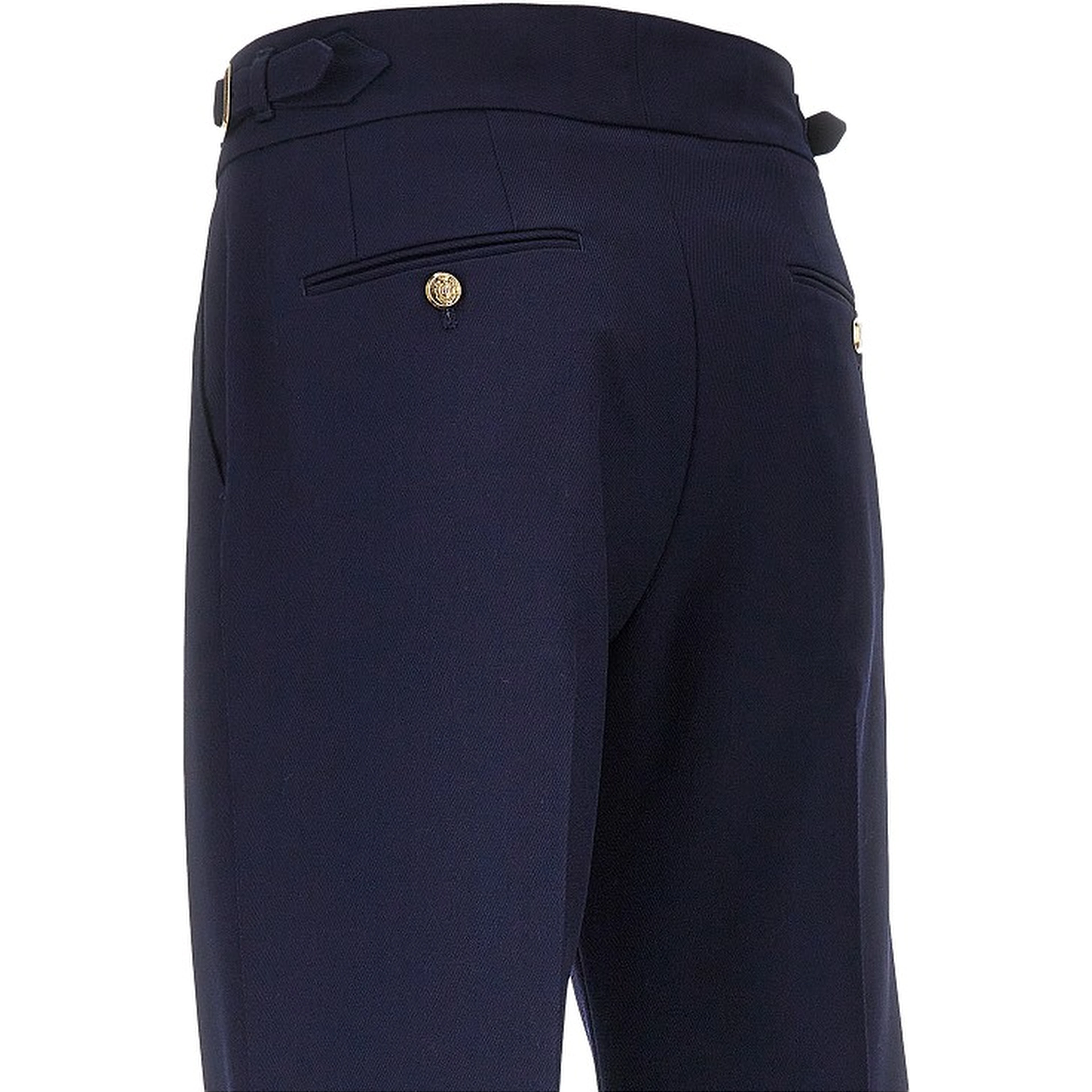 Wool pants with waist straps