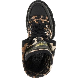 Leopard-printed denim boots