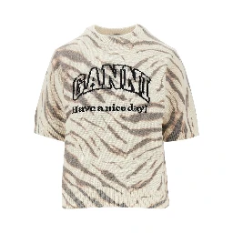 Knitted top with zebra-striped motif