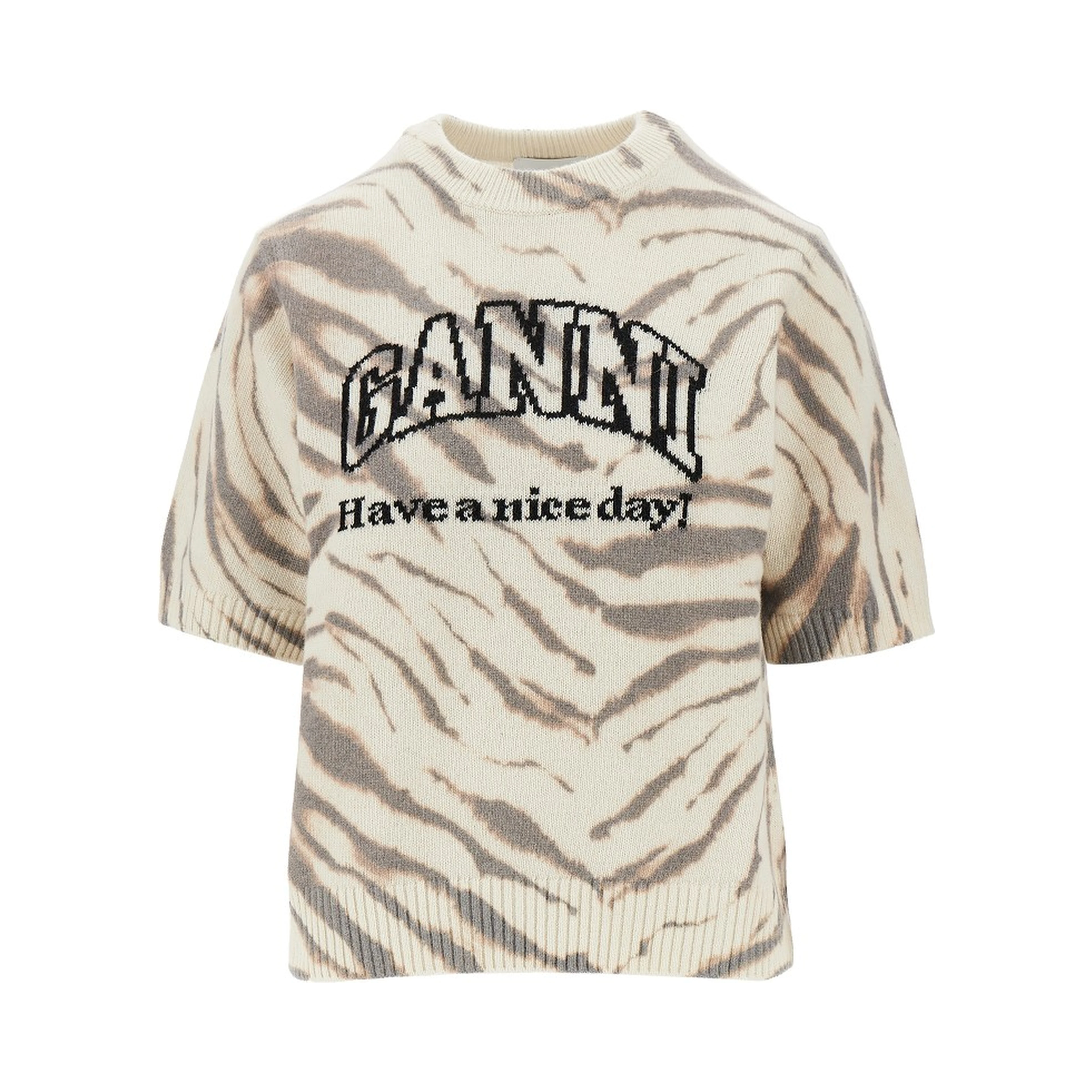 Knitted top with zebra-striped motif