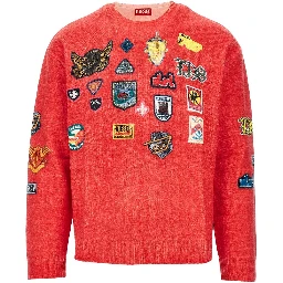 Printed patches wool sweater