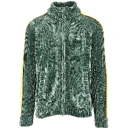 Chenille cardigan with logo embroidery